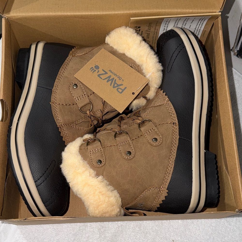 PAWZ Kids Brown & Black Faux-Fur Winter Boots